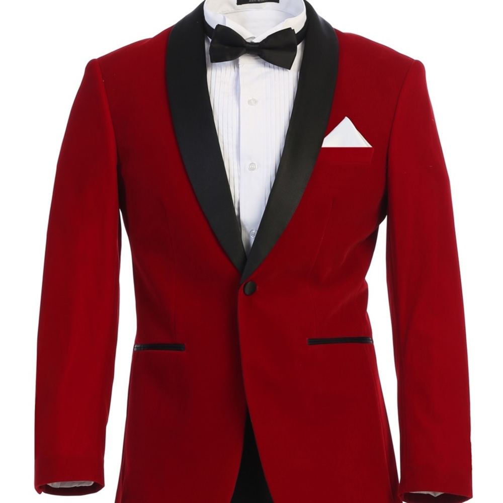 Men's Premium Slim Fit Red with Black Shawl Lapel Velvet Tuxedo Jacket
